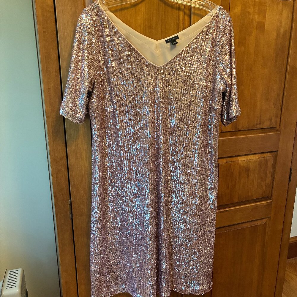 Ann Taylor Rose Gold Sequin A-line Dress Size 8